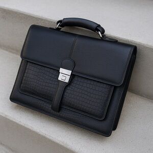 Elegant Black Leather Briefcase